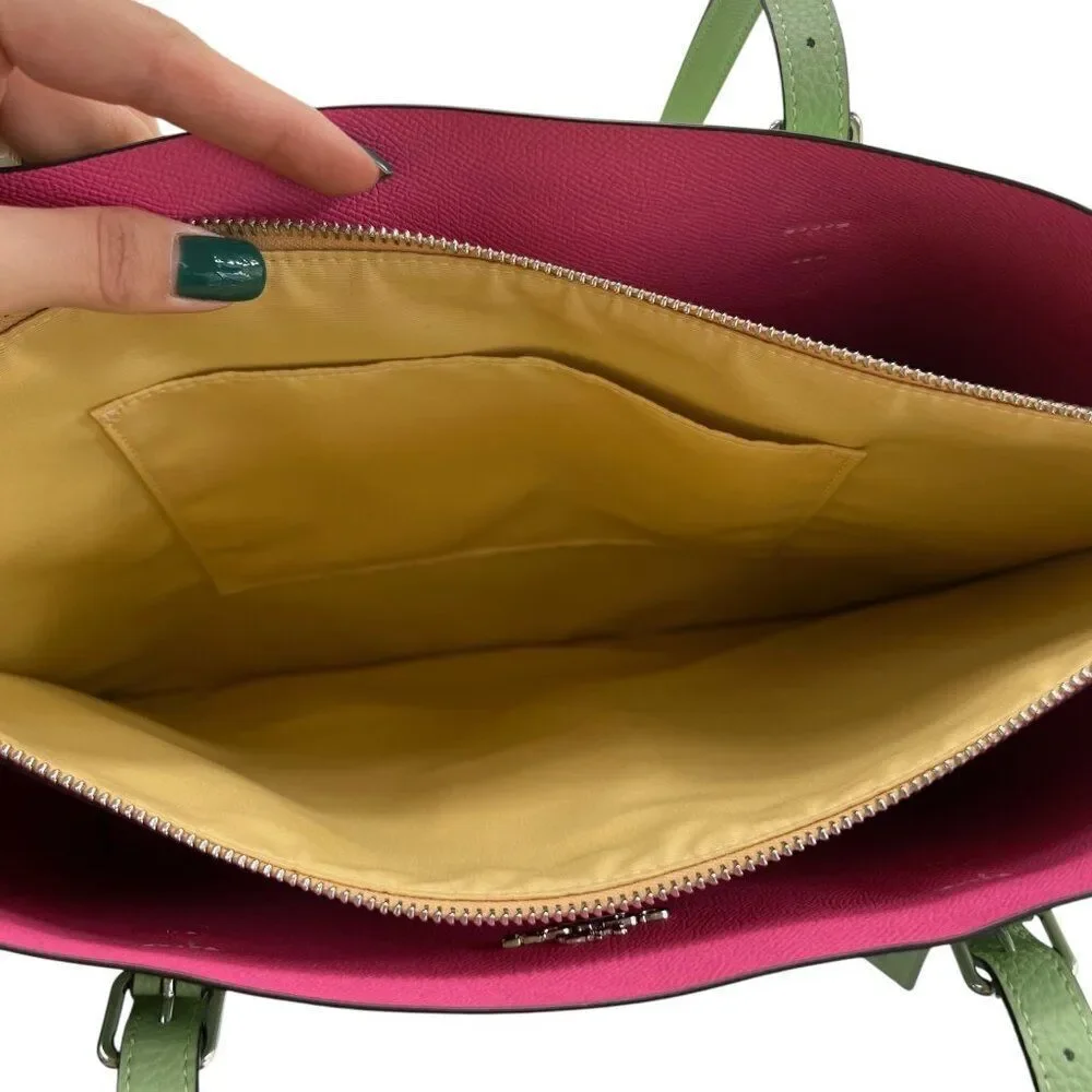 Coach Mollie Two Tone Cross Grain Leather Large Tote Bag in Light Pistachio and